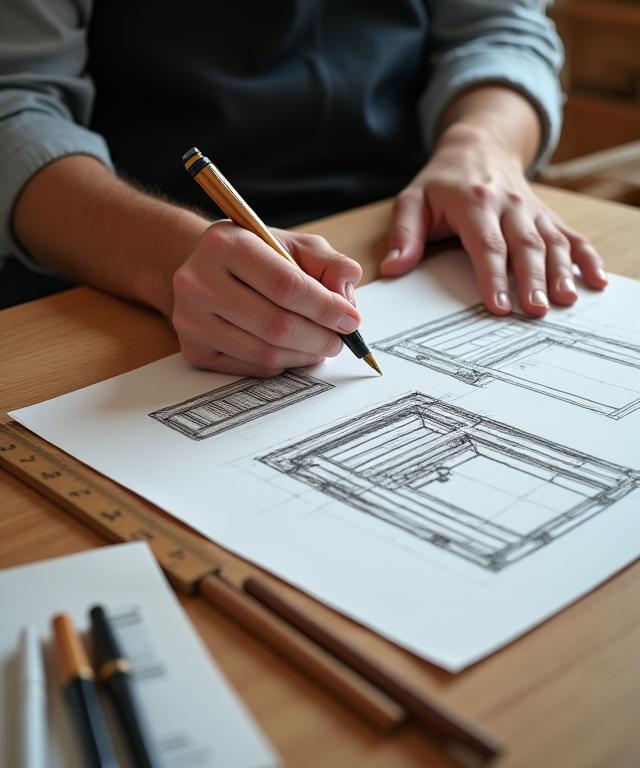 家具のスケッチをしている職人